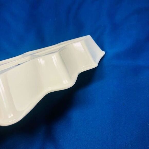 Formalities By Baum Bros  beige gold trim Ceramic Christmas Tree Platter 8x5x1 - Picture 7 of 7